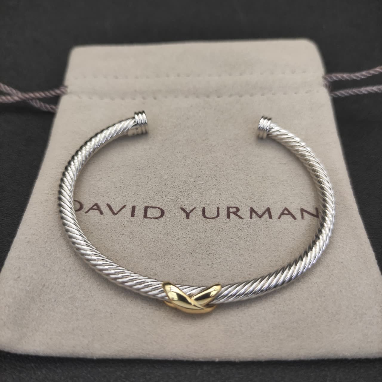 David Yurman Silver Cable Bangle with Gold Accents